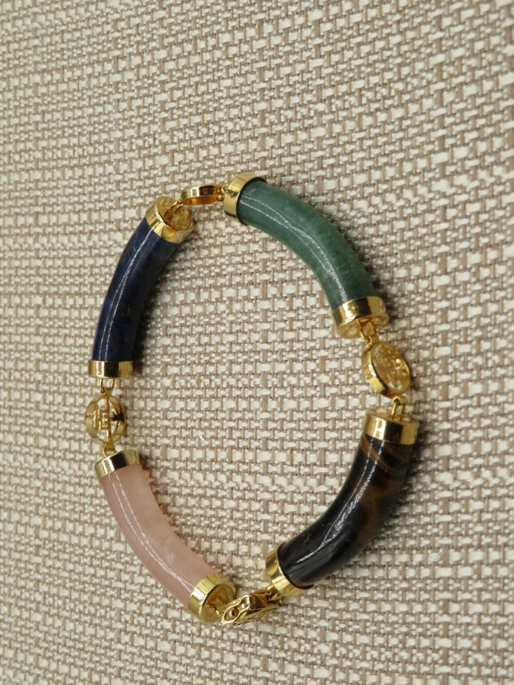 Vintage Multi Stone Gold Tone Asian Style Link Bracelet